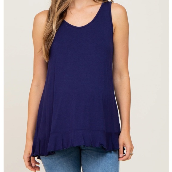 Navy Ruffle Hem Maternity Tank Top from Pink Blush - Size XL - Picture 7 of 7
